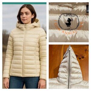 SAVE THE DUCK 2/M Beige Olly Puffer Jacket No Anima Products Hooded Zip Up Vegan